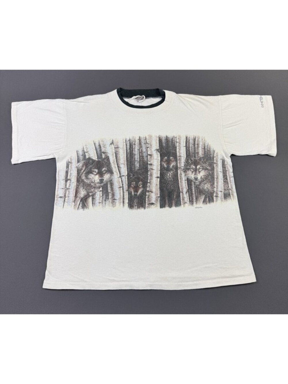 Rare Vintage 90s Wolf Nature Animal Tee Large Shirt Promo Drawing Forest Earth
